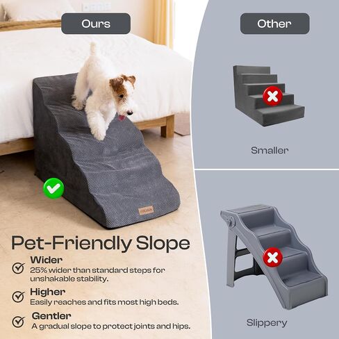 Extra Wide Dog Stairs for Large Dogs Up to 80lbs, 25" Pet Steps for High Bed with Washable Cover, 5-Step Foam Bed & Couch Ladder for Small Medium Dogs & Senior Cat, Gray in Kuwait