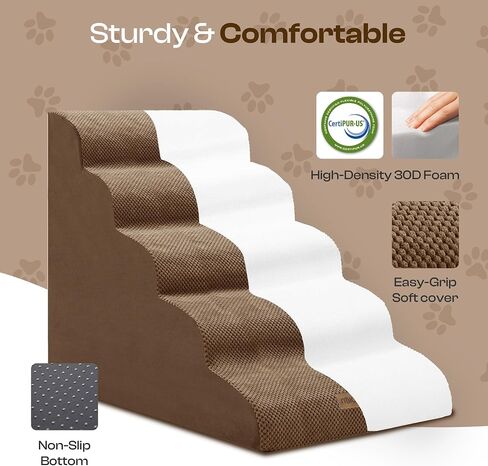 Extra Wide Dog Stairs for Large Dogs Up to 80lbs, 25" Pet Steps for High Bed with Washable Cover, 5-Step Foam Bed & Couch Ladder for Small Medium Dogs & Senior Cat, Gray in Kuwait