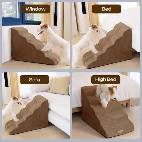 Extra Wide Dog Stairs for Large Dogs Up to 80lbs, 25" Pet Steps for High Bed with Washable Cover, 5-Step Foam Bed & Couch Ladder for Small Medium Dogs & Senior Cat, Gray in Kuwait