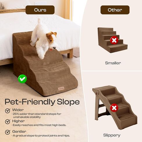 Extra Wide Dog Stairs for Large Dogs Up to 80lbs, 25" Pet Steps for High Bed with Washable Cover, 5-Step Foam Bed & Couch Ladder for Small Medium Dogs & Senior Cat, Gray in Kuwait