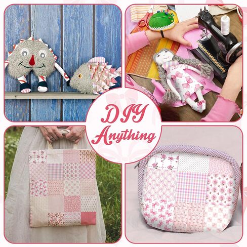 Tatuo 30 Pcs 10" x 10" Pink Bows Quilting Fabric Squares Coquette Pink Bow Fat Patchwork Precut Strips Plaid Dot Heart Coquette Fabric Bundles for Holidays DIY Craft Sewing Handmade Material Gifts in Saudi Arabia