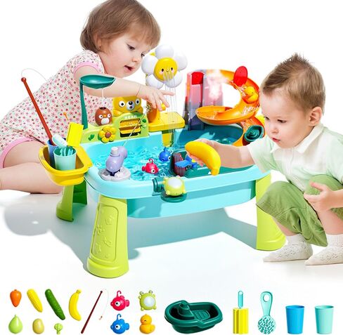 2026 Upgraded Toddler Sand Water Table Toy with Electric Water Pump, Kids Sand Water with Faucet/Play Food Accessories/Fishing Toy, Kitchen Play Sink Toys for Girl Boy Age 3+ (Blue) in Saudi Arabia