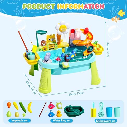 2026 Upgraded Toddler Sand Water Table Toy with Electric Water Pump, Kids Sand Water with Faucet/Play Food Accessories/Fishing Toy, Kitchen Play Sink Toys for Girl Boy Age 3+ (Blue) in Saudi Arabia