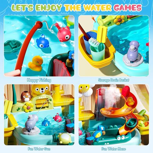 2026 Upgraded Toddler Sand Water Table Toy with Electric Water Pump, Kids Sand Water with Faucet/Play Food Accessories/Fishing Toy, Kitchen Play Sink Toys for Girl Boy Age 3+ (Blue) in Saudi Arabia