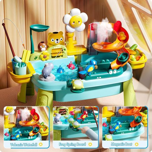 2026 Upgraded Toddler Sand Water Table Toy with Electric Water Pump, Kids Sand Water with Faucet/Play Food Accessories/Fishing Toy, Kitchen Play Sink Toys for Girl Boy Age 3+ (Blue) in Saudi Arabia
