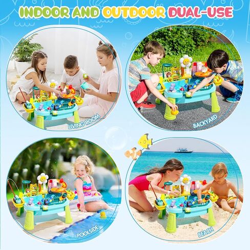 2026 Upgraded Toddler Sand Water Table Toy with Electric Water Pump, Kids Sand Water with Faucet/Play Food Accessories/Fishing Toy, Kitchen Play Sink Toys for Girl Boy Age 3+ (Blue) in Saudi Arabia