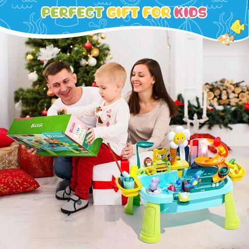 2026 Upgraded Toddler Sand Water Table Toy with Electric Water Pump, Kids Sand Water with Faucet/Play Food Accessories/Fishing Toy, Kitchen Play Sink Toys for Girl Boy Age 3+ (Blue) in Saudi Arabia