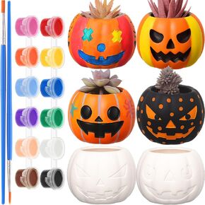 Suzile 6 Pack Halloween Diyceramic Pumprin Pots مع تصريف 3.5 بوصة غير مصفولة بالقرع الصغيرة قرع السيراميك مجموعة هالوين ديكور مشروع النشاط الحرفي (النباتات غير المدرجة) in Kuwait