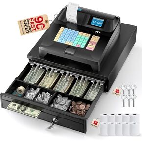 PYY Cash Register for Small Businesses - Electronic Commercial Caja Registradora para Negocio with Lock Cash Drawer Box, 8 Digital Dual Display, 48 Keys, POS System Retail Restaurant Supermarket in Saudi Arabia