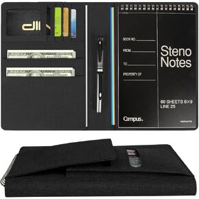 Journal Cover for Rocketbook Flip | Executive Size 6"x8.8" Fits A5, 6"x9" Steno Pad/Notebook & Top Spiral Notepad | Waterproof Protective Case with Pen Loop Holder & File Storage (Black) in Kuwait