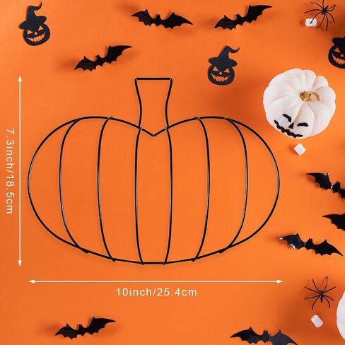 Hotop 5 Pcs 15 x 11 Inches Autumn Pumpkin Shaped Metal Wreath Form Thanksgiving Wire Floral Frame Halloween 3D Pumpkin Wreath Indoor Outdoor Garden Porch Kitchen DIY Craft Decorations in Kuwait