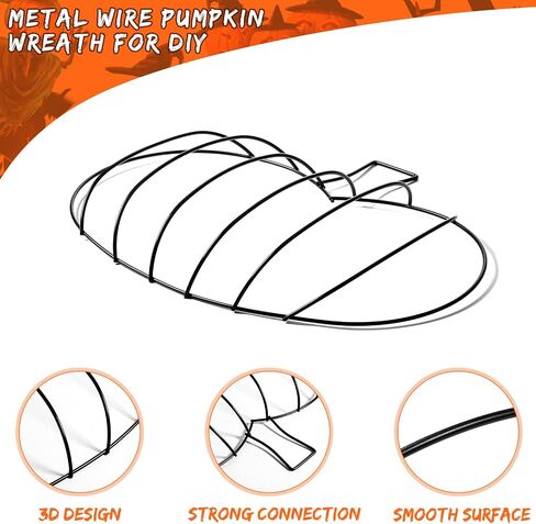 Hotop 5 Pcs 15 x 11 Inches Autumn Pumpkin Shaped Metal Wreath Form Thanksgiving Wire Floral Frame Halloween 3D Pumpkin Wreath Indoor Outdoor Garden Porch Kitchen DIY Craft Decorations in Kuwait