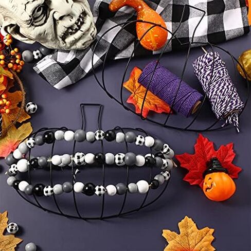 Hotop 5 Pcs 15 x 11 Inches Autumn Pumpkin Shaped Metal Wreath Form Thanksgiving Wire Floral Frame Halloween 3D Pumpkin Wreath Indoor Outdoor Garden Porch Kitchen DIY Craft Decorations in Kuwait