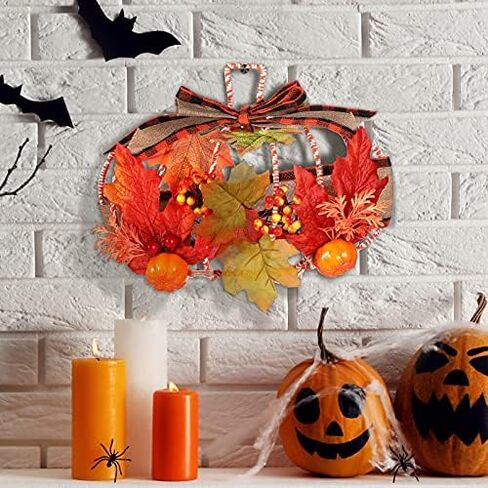 Hotop 5 Pcs 15 x 11 Inches Autumn Pumpkin Shaped Metal Wreath Form Thanksgiving Wire Floral Frame Halloween 3D Pumpkin Wreath Indoor Outdoor Garden Porch Kitchen DIY Craft Decorations in Kuwait