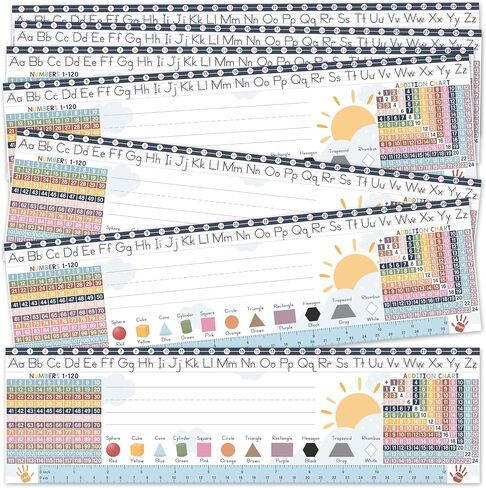 KING PRINT 30 Boho Desk Name Tags for Classroom (14x4) - Traditional Manuscript Name Plates - Student Name Tags for Desks Classroom Learning Handwriting Alphabet, Number Line, Colors, Shapes, Number in Kuwait