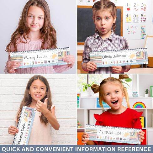 KING PRINT 30 Boho Desk Name Tags for Classroom (14x4) - Traditional Manuscript Name Plates - Student Name Tags for Desks Classroom Learning Handwriting Alphabet, Number Line, Colors, Shapes, Number in Kuwait