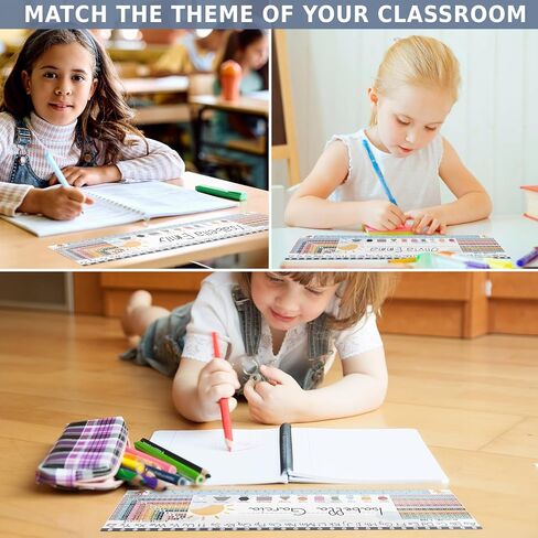 KING PRINT 30 Boho Desk Name Tags for Classroom (14x4) - Traditional Manuscript Name Plates - Student Name Tags for Desks Classroom Learning Handwriting Alphabet, Number Line, Colors, Shapes, Number in Kuwait