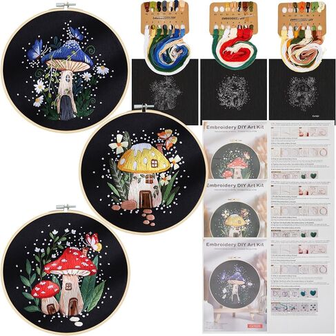 USEAMIE 4 Pack Embroidery Kit, Adult Cross Stitch Kit, Suitable for Embroidery Beginners, with Printed Embroidery Patterns, 7.9 Inch Embroidery Hoop, Complete with Embroidery Thread and Needle Tools in Saudi Arabia
