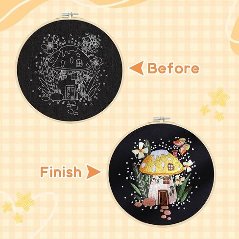 USEAMIE 4 Pack Embroidery Kit, Adult Cross Stitch Kit, Suitable for Embroidery Beginners, with Printed Embroidery Patterns, 7.9 Inch Embroidery Hoop, Complete with Embroidery Thread and Needle Tools in Saudi Arabia