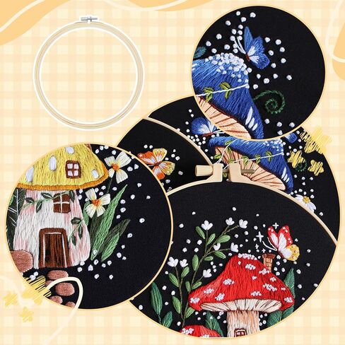 USEAMIE 4 Pack Embroidery Kit, Adult Cross Stitch Kit, Suitable for Embroidery Beginners, with Printed Embroidery Patterns, 7.9 Inch Embroidery Hoop, Complete with Embroidery Thread and Needle Tools in Saudi Arabia