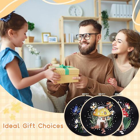 USEAMIE 4 Pack Embroidery Kit, Adult Cross Stitch Kit, Suitable for Embroidery Beginners, with Printed Embroidery Patterns, 7.9 Inch Embroidery Hoop, Complete with Embroidery Thread and Needle Tools in Saudi Arabia
