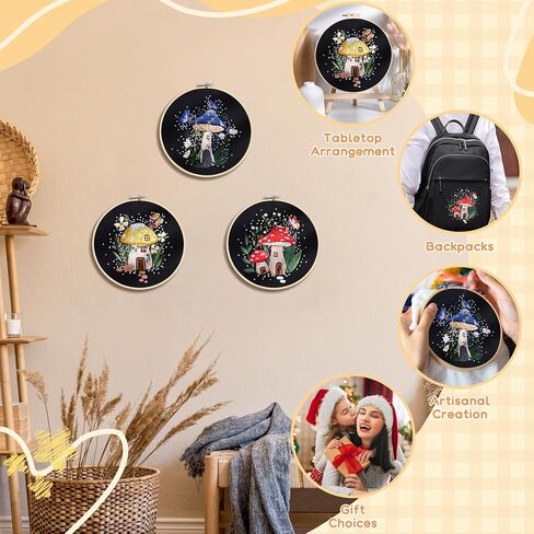 USEAMIE 4 Pack Embroidery Kit, Adult Cross Stitch Kit, Suitable for Embroidery Beginners, with Printed Embroidery Patterns, 7.9 Inch Embroidery Hoop, Complete with Embroidery Thread and Needle Tools in Saudi Arabia