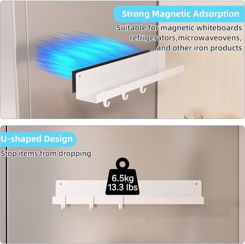 2-Pack Magnetic Book Shelf for Whiteboard - 17 Inch Reusable Metal Magnetic Shelves, Holds 14.33 lbs, Magnetic Book Display for Classrooms, Kitchen(New White) in Saudi Arabia