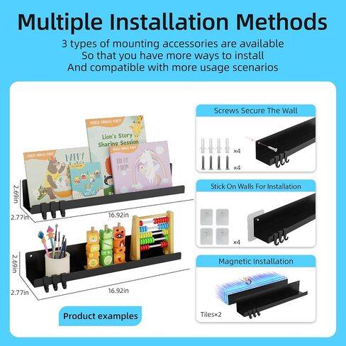 2-Pack Magnetic Book Shelf for Whiteboard - 17 Inch Reusable Metal Magnetic Shelves, Holds 14.33 lbs, Magnetic Book Display for Classrooms, Kitchen(New White) in Saudi Arabia