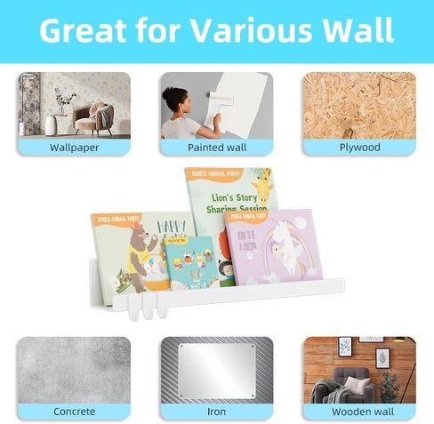 2-Pack Magnetic Book Shelf for Whiteboard - 17 Inch Reusable Metal Magnetic Shelves, Holds 14.33 lbs, Magnetic Book Display for Classrooms, Kitchen(New White) in Saudi Arabia