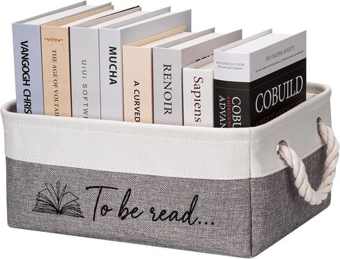 Book Storage Basket TBR Book Lover Gifts to Be Read Organizer Bin with Handles Bookworm Gift for Student Teacher Home Classroom Reading Decorative Box Bookish Accessories (Grey) in Saudi Arabia