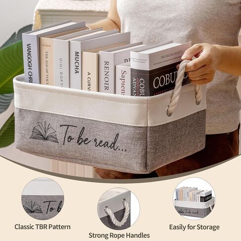 Book Storage Basket TBR Book Lover Gifts to Be Read Organizer Bin with Handles Bookworm Gift for Student Teacher Home Classroom Reading Decorative Box Bookish Accessories (Grey) in Saudi Arabia