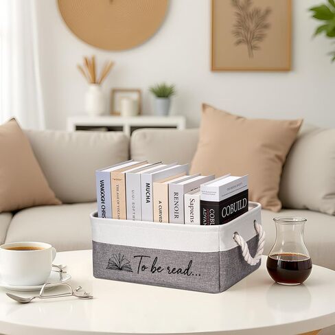 Book Storage Basket TBR Book Lover Gifts to Be Read Organizer Bin with Handles Bookworm Gift for Student Teacher Home Classroom Reading Decorative Box Bookish Accessories (Grey) in Saudi Arabia