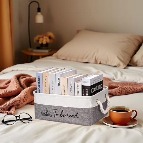Book Storage Basket TBR Book Lover Gifts to Be Read Organizer Bin with Handles Bookworm Gift for Student Teacher Home Classroom Reading Decorative Box Bookish Accessories (Grey) in Saudi Arabia