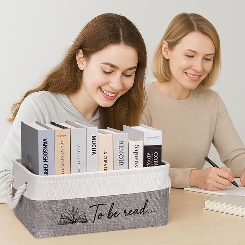 Book Storage Basket TBR Book Lover Gifts to Be Read Organizer Bin with Handles Bookworm Gift for Student Teacher Home Classroom Reading Decorative Box Bookish Accessories (Grey) in Saudi Arabia