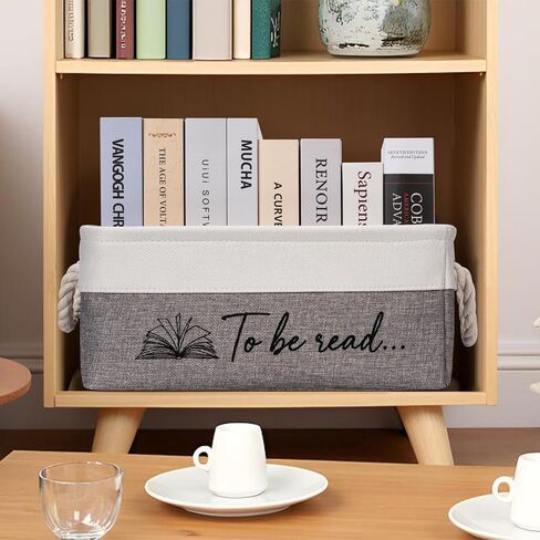Book Storage Basket TBR Book Lover Gifts to Be Read Organizer Bin with Handles Bookworm Gift for Student Teacher Home Classroom Reading Decorative Box Bookish Accessories (Grey) in Saudi Arabia