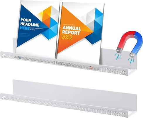 Fulmoon 2 Pcs Magnetic Book Shelf for Whiteboard Classroom 24 Inches Metal Floating Book Display Shelf Holder Magnetic Bookshelf Magnet Refrigerator Organizer for Room Teacher (White) in Saudi Arabia