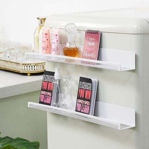 Fulmoon 2 Pcs Magnetic Book Shelf for Whiteboard Classroom 24 Inches Metal Floating Book Display Shelf Holder Magnetic Bookshelf Magnet Refrigerator Organizer for Room Teacher (White) in Saudi Arabia