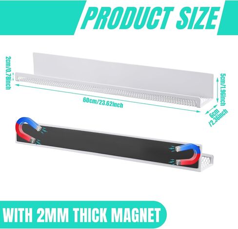 Fulmoon 2 Pcs Magnetic Book Shelf for Whiteboard Classroom 24 Inches Metal Floating Book Display Shelf Holder Magnetic Bookshelf Magnet Refrigerator Organizer for Room Teacher (White) in Saudi Arabia