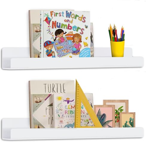 2 Pack White Magnetic Book Shelf for Whiteboard - 17 Inch Reusable Acrylic Magnetic Shelves, Holds 12 lbs, Magnetic Book Display for Classrooms, Kitchen, Kids' Room in Saudi Arabia