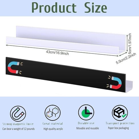 2 Pack White Magnetic Book Shelf for Whiteboard - 17 Inch Reusable Acrylic Magnetic Shelves, Holds 12 lbs, Magnetic Book Display for Classrooms, Kitchen, Kids' Room in Saudi Arabia