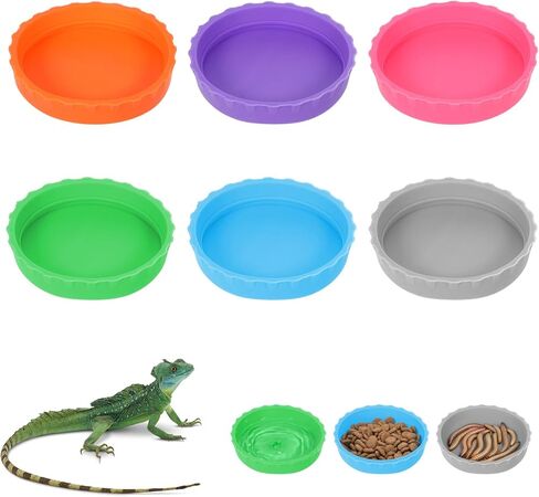 6 PCS Crested Gecko Food and Water Bowl, Reusable Silicone Reptile Feeding Cups for Lizard Anoles Bearded Dragons Tank Terrarium Accessories Supplies for Tortoise, Crab and Small Pet 6 Colors in Saudi Arabia