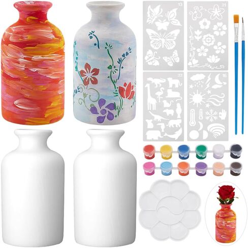 WEBEEDY 2 Sets Ceramic Vase Paint Kit Paint Your Own Porcelain Vases Ceramic Vase to Paint Unpainted White Ceramic Vase for Adults Beginners DIY Paint Craft Kit for Fun Home Acticity in Saudi Arabia