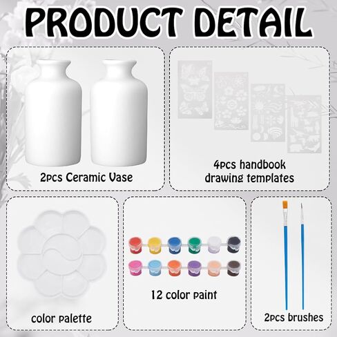 WEBEEDY 2 Sets Ceramic Vase Paint Kit Paint Your Own Porcelain Vases Ceramic Vase to Paint Unpainted White Ceramic Vase for Adults Beginners DIY Paint Craft Kit for Fun Home Acticity in Saudi Arabia