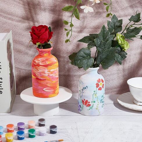 WEBEEDY 2 Sets Ceramic Vase Paint Kit Paint Your Own Porcelain Vases Ceramic Vase to Paint Unpainted White Ceramic Vase for Adults Beginners DIY Paint Craft Kit for Fun Home Acticity in Saudi Arabia