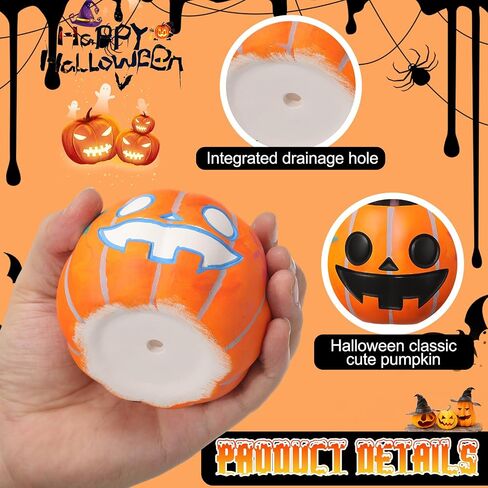 Suzile 6 Pack Halloween DIYCeramic Pumpkin Succulent Pots with Drainage 3.5 Inch Unpainted Small Pumpkin Ceramic Planter Kit Halloween Decor Project Craft Activity Gift (Plants Not Included) in Saudi Arabia
