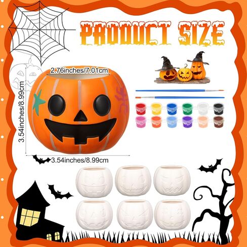 Suzile 6 Pack Halloween DIYCeramic Pumpkin Succulent Pots with Drainage 3.5 Inch Unpainted Small Pumpkin Ceramic Planter Kit Halloween Decor Project Craft Activity Gift (Plants Not Included) in Saudi Arabia