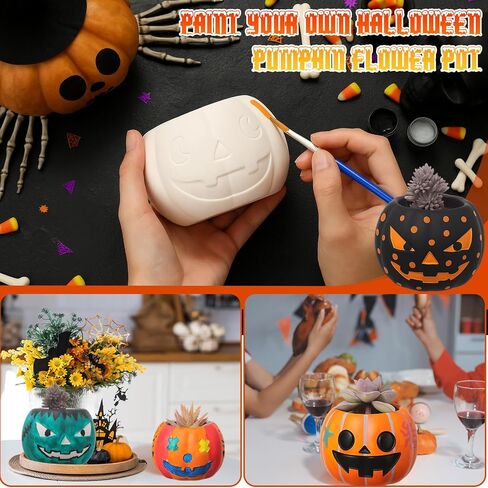 Suzile 6 Pack Halloween DIYCeramic Pumpkin Succulent Pots with Drainage 3.5 Inch Unpainted Small Pumpkin Ceramic Planter Kit Halloween Decor Project Craft Activity Gift (Plants Not Included) in Saudi Arabia
