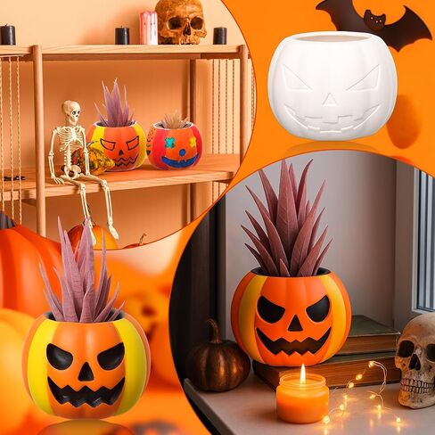 Suzile 6 Pack Halloween DIYCeramic Pumpkin Succulent Pots with Drainage 3.5 Inch Unpainted Small Pumpkin Ceramic Planter Kit Halloween Decor Project Craft Activity Gift (Plants Not Included) in Saudi Arabia