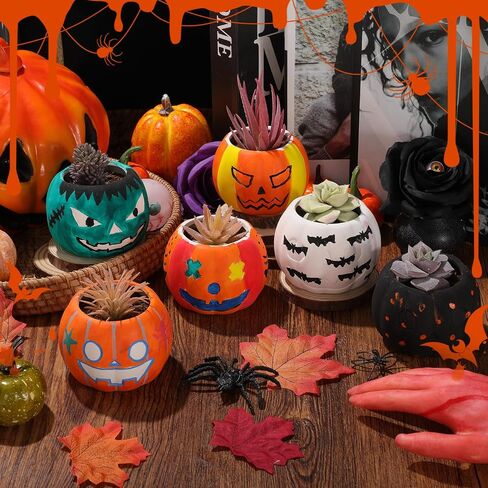 Suzile 6 Pack Halloween DIYCeramic Pumpkin Succulent Pots with Drainage 3.5 Inch Unpainted Small Pumpkin Ceramic Planter Kit Halloween Decor Project Craft Activity Gift (Plants Not Included) in Saudi Arabia