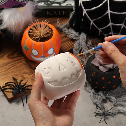 Suzile 6 Pack Halloween DIYCeramic Pumpkin Succulent Pots with Drainage 3.5 Inch Unpainted Small Pumpkin Ceramic Planter Kit Halloween Decor Project Craft Activity Gift (Plants Not Included) in Saudi Arabia